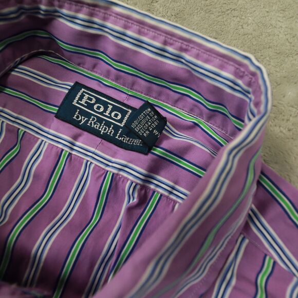 Polo Ralph Lauren Men's Vintage Purple Striped Button Up Shirt size Large - Picture 4 of 9